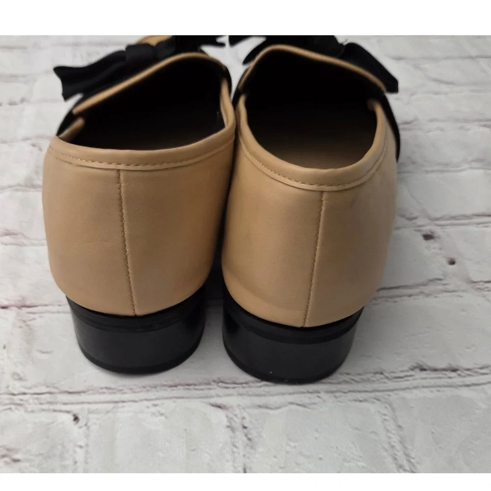 ASOS Womens Tan Pointed Toe Loafers with Black Oversized Bow Flats 8W 0590004994